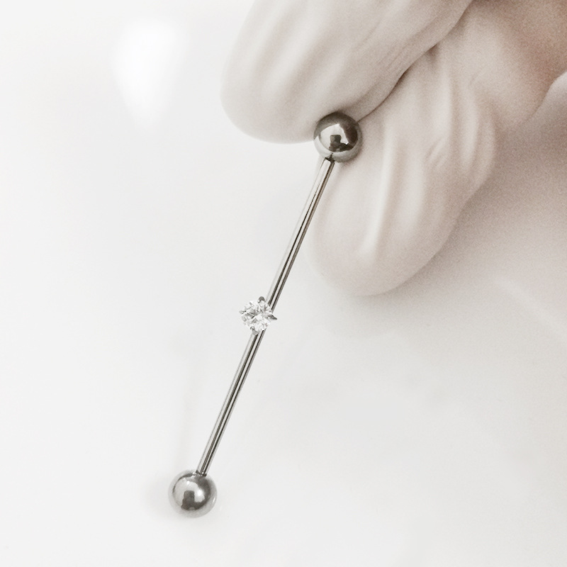 16G Ear Bridge Double Hole Zircon G23 Titanium Alloy Ear Piercing Jewelry Cartilage Barbell Threaded Earrings - Image 4
