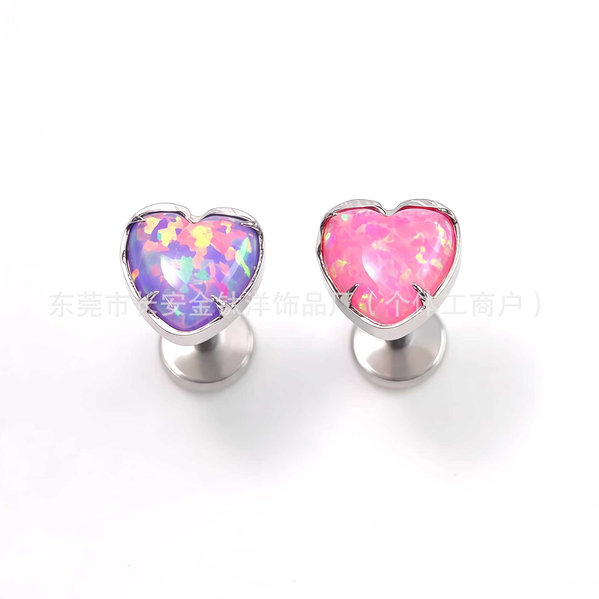 F136 Titanium Internally Threaded Opal Heart-Shaped Lip Stud, Ear Stud, Ear Bone Stud Body Piercing Jewelry - Image 4