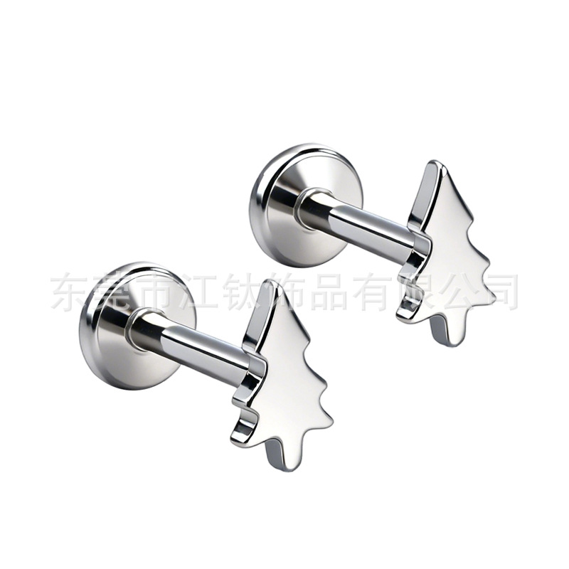 G23 Titanium Christmas Tree Earrings - Cute Pine Pattern Studs for Men Women - Image 5