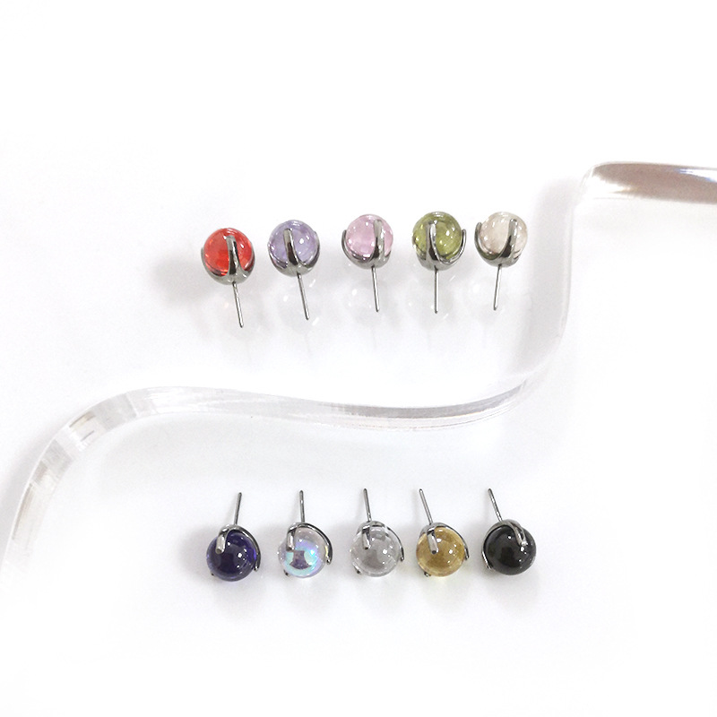 F136 Titanium Three-Claw Zircon Pin Round Bead Tongue Nail Labret Stud Ball G23 Titanium Alloy Body Piercing Lip Jewelry - Image 2