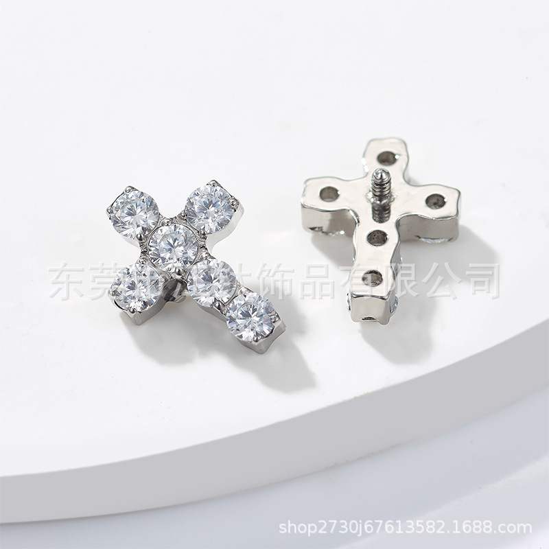 G23 Titanium Cross Ear Stud 5A Zircon ASTM F136 Piercing Jewelry Cartilage Lip Nail - Image 3