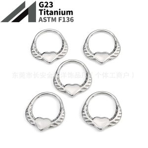 F136 Titanium Heart Wings Pinless Hoop Earrings Nose Ring Seamless Ring G23 Titanium Piercing Jewelry