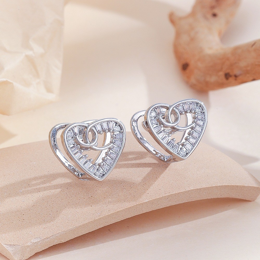 Hollow Heart CZ Stud Earrings for Women - Trendy Gold Plated Copper Ear Jewelry - Image 3