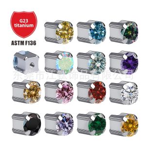G23 Titanium Alloy Four-Claw Zircon Earring Cartilage Piercing Jewelry ASTM F136