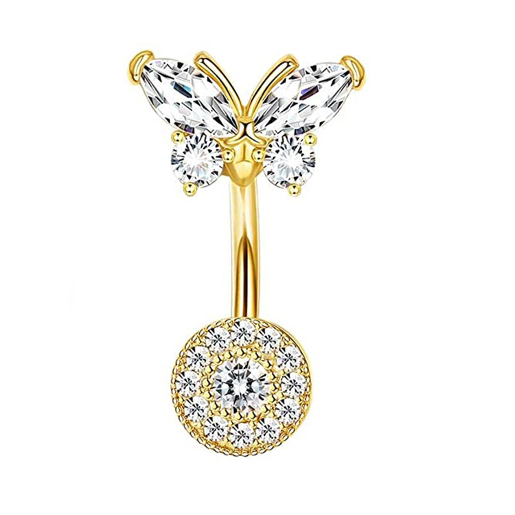 Gold Bow Belly Button Ring Zircon Navel Piercing Jewelry Stainless Steel 2022 Summer - Image 3