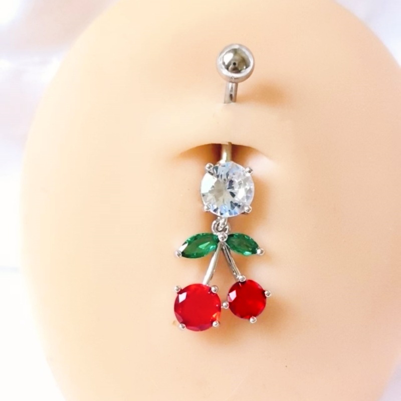 High-End Copper Inlaid Cherry Belly Button Ring Dangle Navel Nail Body Piercing Jewelry Gold - Image 4