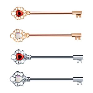 Industrial Barbell Ear Cartilage Earring Love Key Long Rod Ear Nail Jewelry Stainless Steel CZ