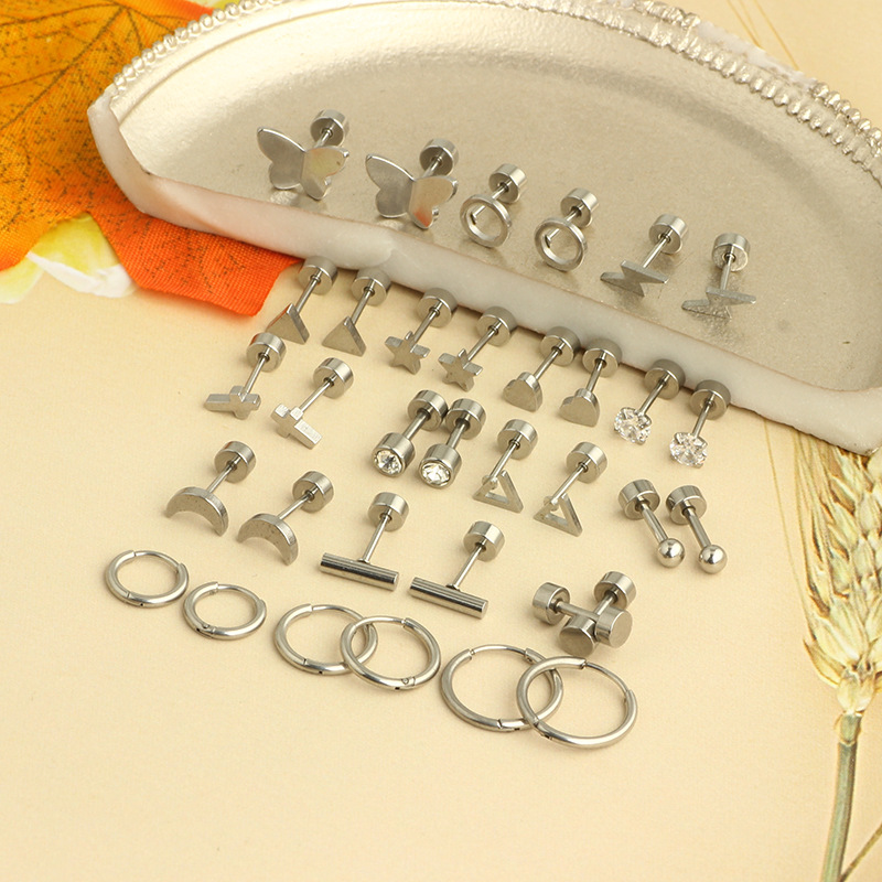 Stainless Steel Ear Bone Nail Star Moon Stud Earrings for Women Cartilage Piercing Jewelry Set - Image 4
