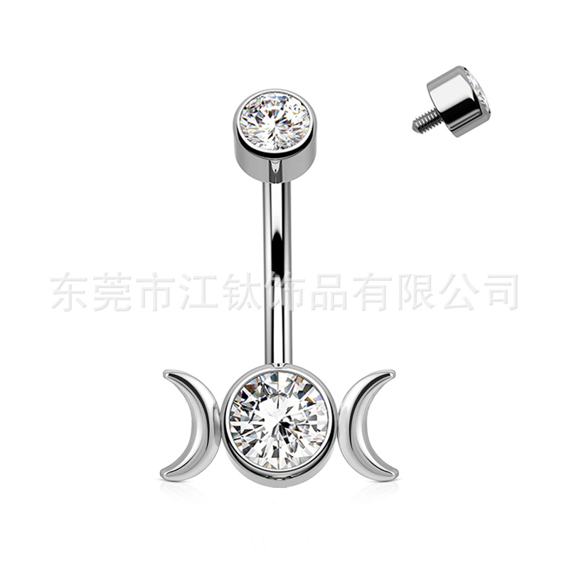 G23 Titanium Moon Belly Button Ring June Bright CZ Navel Piercing Jewelry Gold - Image 5