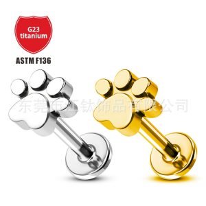 G23 Titanium Cat Claw Lip Labret Stud Ear Cartilage Piercing Jewelry Gold 1.2mm x 12mm
