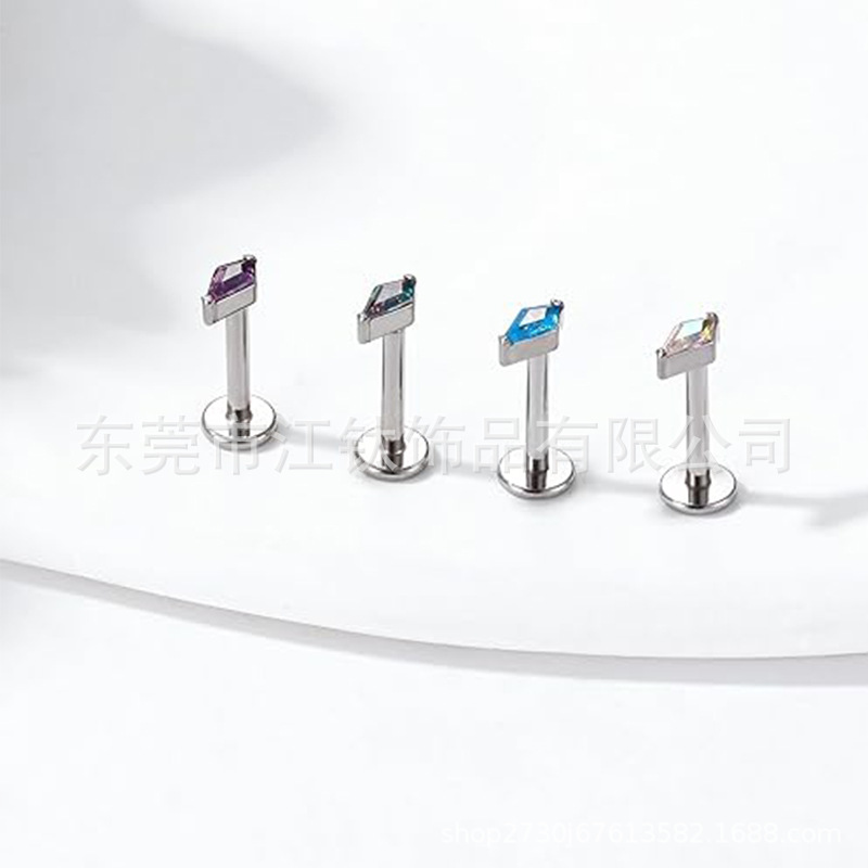 Jiang Ti F136 G23 Titanium Kite-Shaped Earring with Colored Zircon, 1.2x10mm, Ear Bone Nail Lip Nail, Body Piercing Jewelry - Image 2