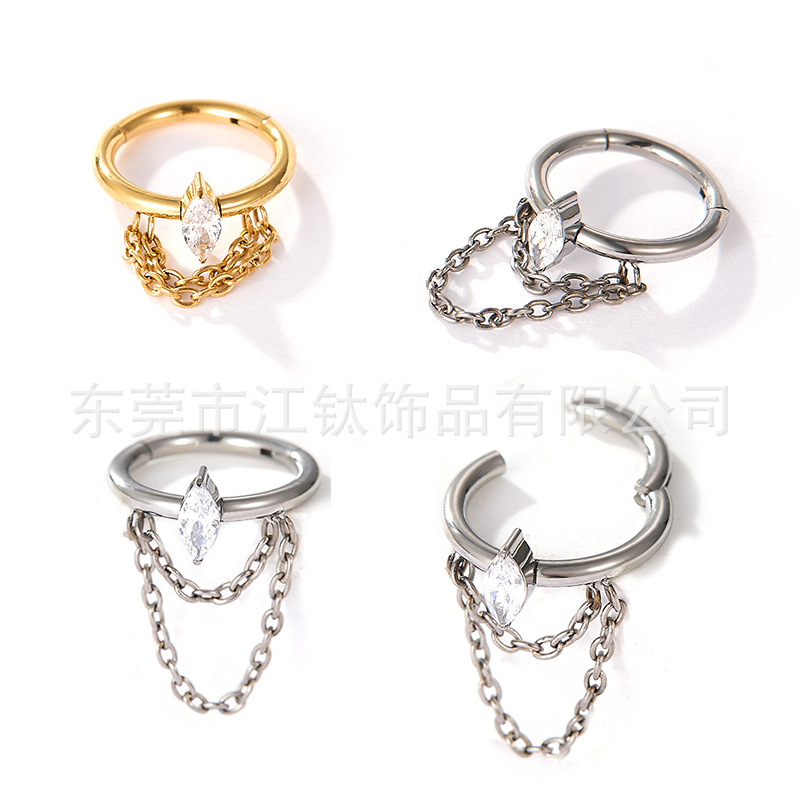 Jiangtitanium F136 Titanium Nose Ring Horse Eye Double Chain Cross-Border G23 Titanium Alloy Body Piercing Jewelry Earrings - Image 3