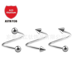 G23 Titanium Nose Ring S-Shaped Nose Stud Round Ball Pointed Cone Earring Body Piercing Jewelry