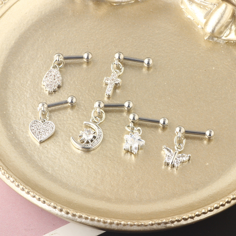 European American Trendy Titanium Steel Star Heart Zircon Ear Bone Nails for Women Wholesale Ebay - Image 5