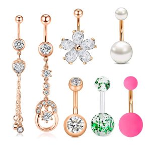 Best Selling 7-Piece Navel Ring Set - 316L Surgical Steel Copper Inlaid Zircon Belly Button Rings for Women and Men