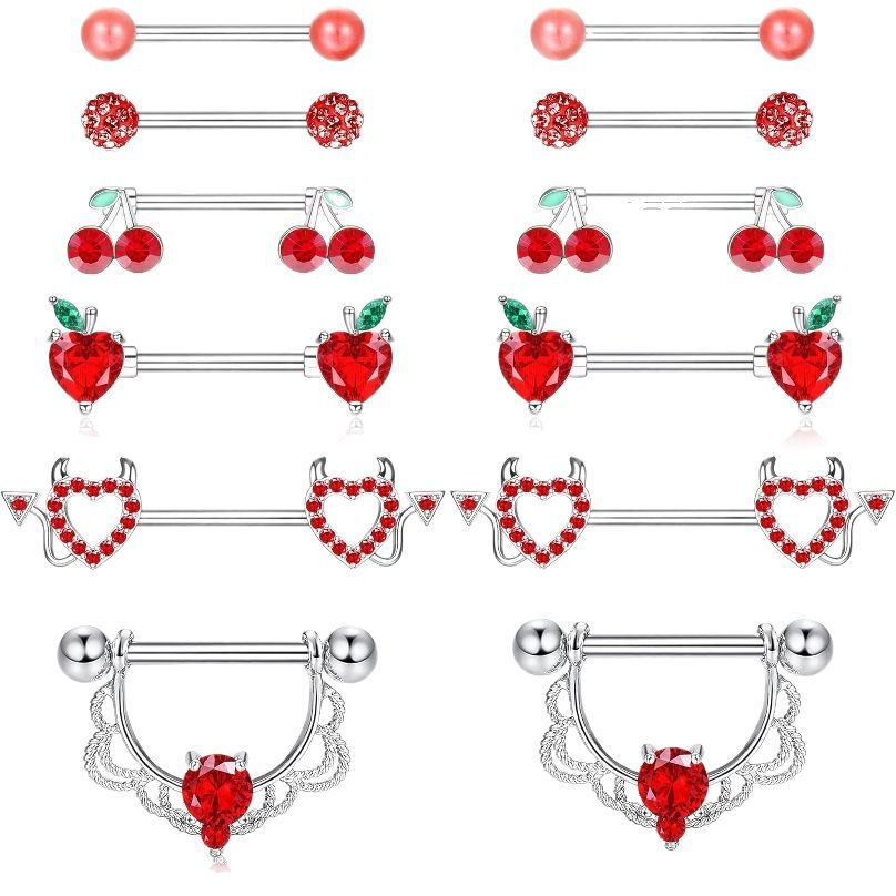Red Series Diamond Love Cherry Nail Body Piercing Jewelry Suit - Image 5