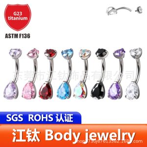 G23 Titanium Alloy Navel Piercing Jewelry Water Drop Shape 5A Zircon Inlay Belly Button Ring