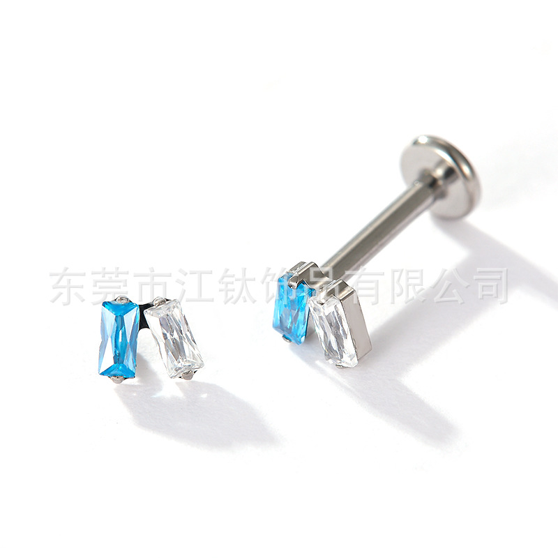 G23 Titanium Alloy Ear Cartilage Stud Square Zircon Inlaid Body Piercing Earrings - Image 2