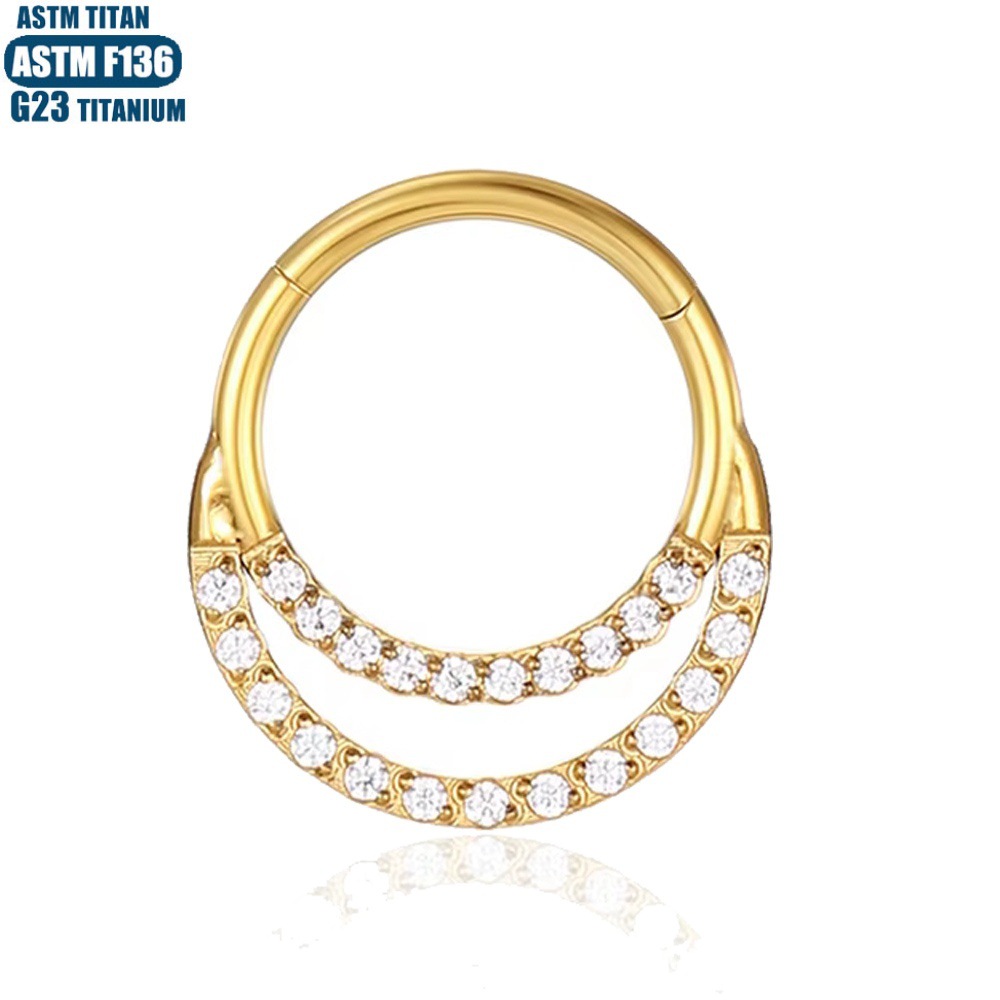 F136 Titanium Alloy Nose Ring Piercing Jewelry Moon Zircon Seamless Gold-Plated Closed Ring - Image 3