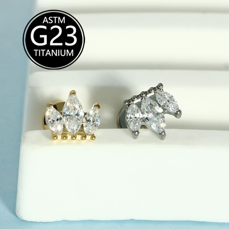 G23 Titanium Marquise CZ Crown Lip Labret Stud Internally Threaded Piercing Jewelry - Image 4