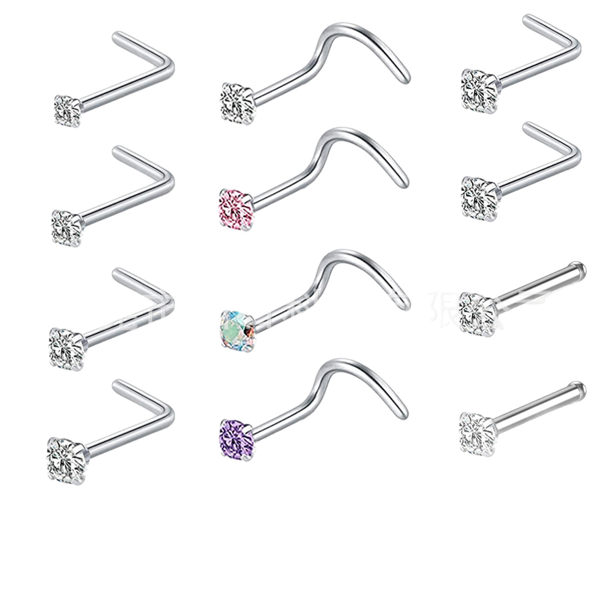 G23 Titanium 7mm Curved Nose Stud with 3mm Zircon Crown - Piercing Jewelry - Image 5