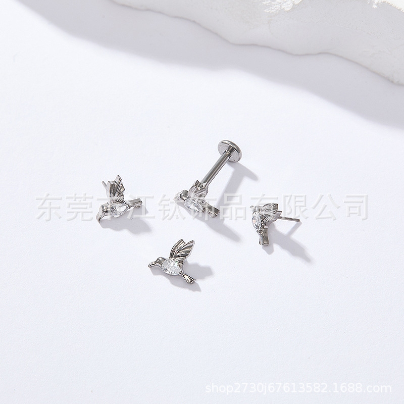 G23 Titanium Ear Cartilage Stud Moon Heart Bird Inlaid Zircon Gold Body Piercing Jewelry 14G - Image 2
