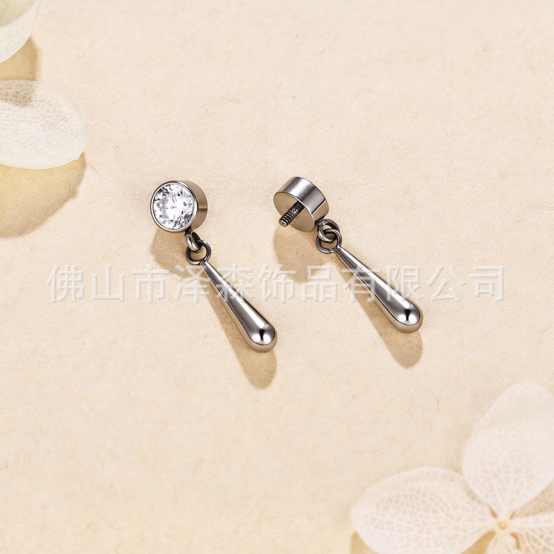 F136 Titanium Alloy Zoro Water Drop Pendant Cylindrical Zircon G23 Titanium Body Piercing Ear Bone Stud - Image 2