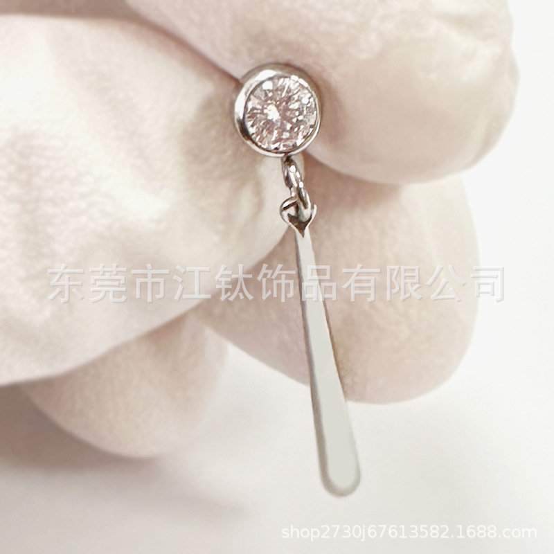 F136 Titanium Ear Stud Solon Water Drop Pendant Cylindrical Zircon G23 Titanium Alloy Body Piercing Jewelry Ear Bone Nail - Image 3