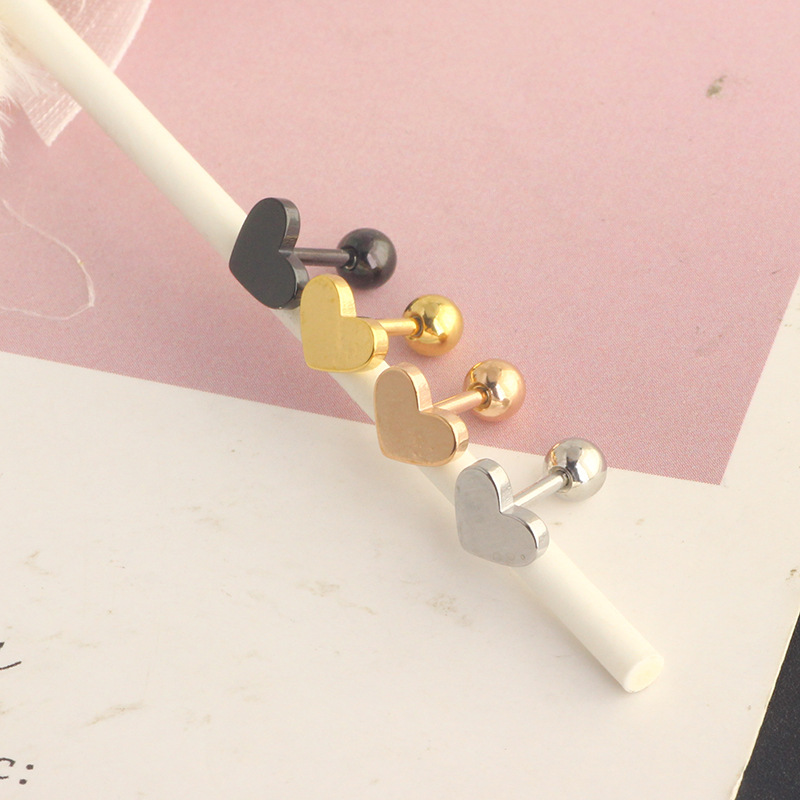 Stainless Steel Cartilage Ear Studs with Five-Pointed Star, Peach Heart, and Cross Motifs - Screw Twist Ball Piercing Jewelry Earrings - Image 2