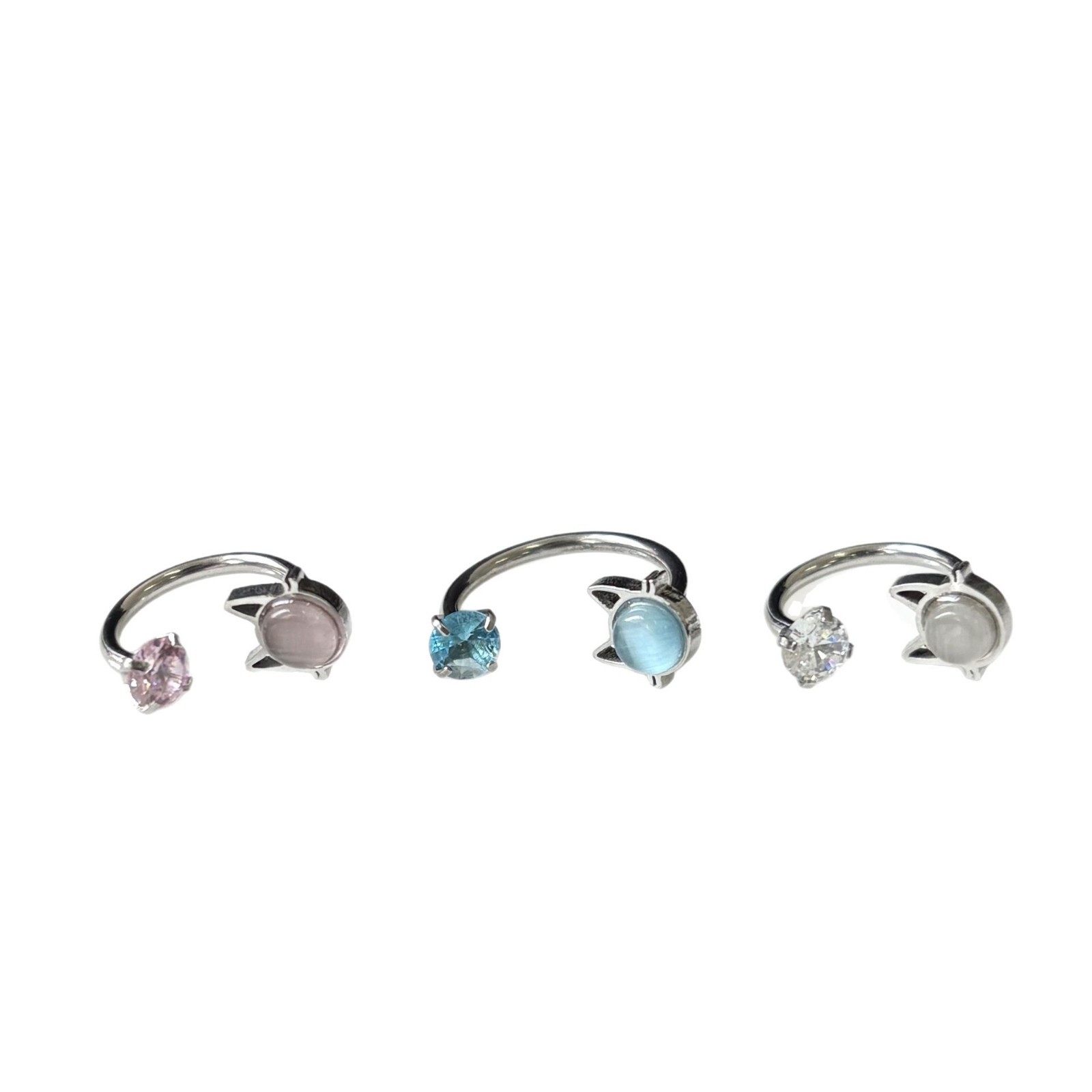 Cat Eye Stone Lip Ring 12mm Internally Threaded Titanium Steel Lip Hoop CZ Zircon Pink - Image 5