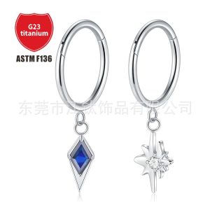 Titanium Rhombus Zircon Pendant Earrings G23 Titanium Closed Ring Customized Drawing Samples