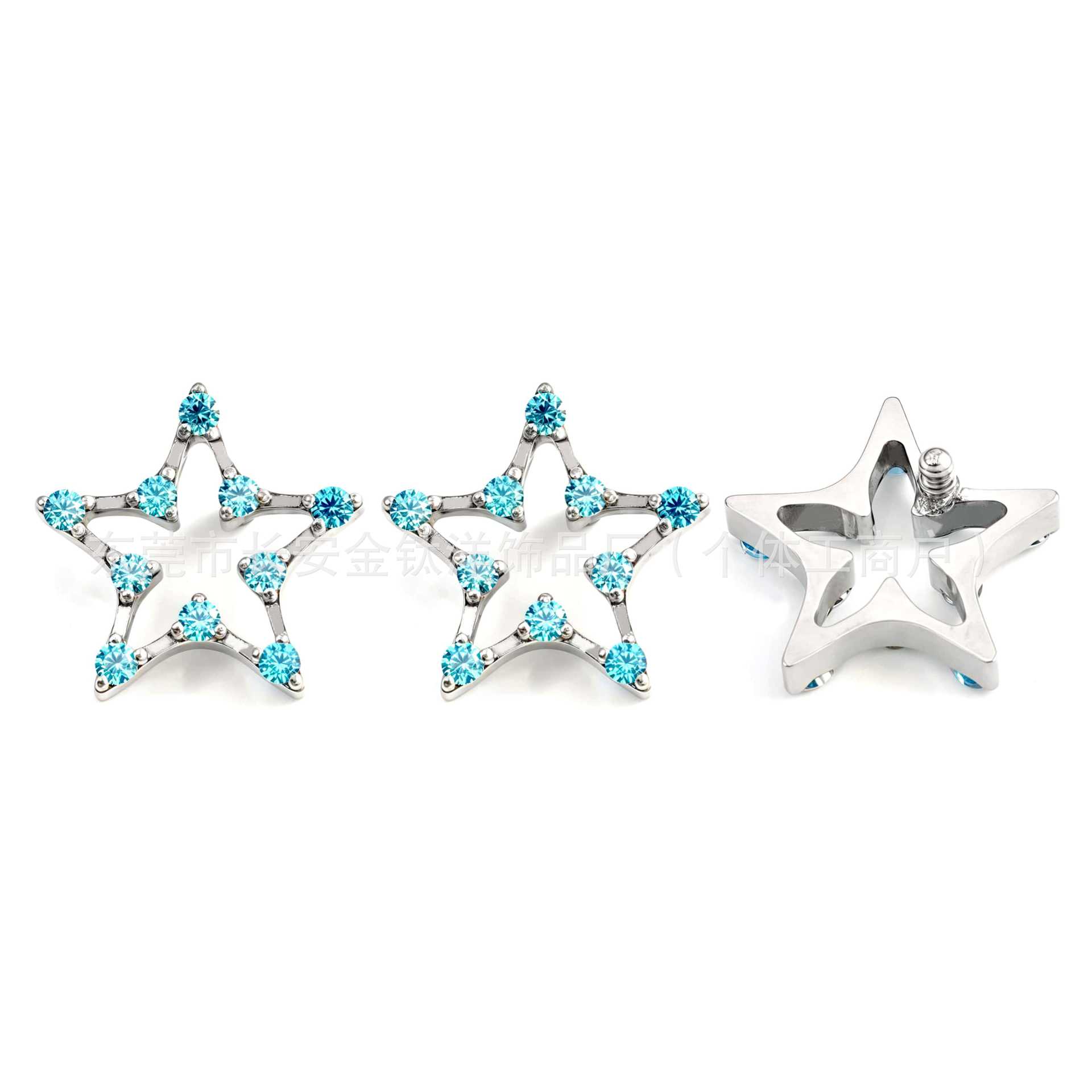F136 Titanium Internal Thread Five-Pointed Star Zircon Earrings Lip Nails Ear Bone Nails G23 Titanium Alloy Body Piercing Jewelry - Image 2