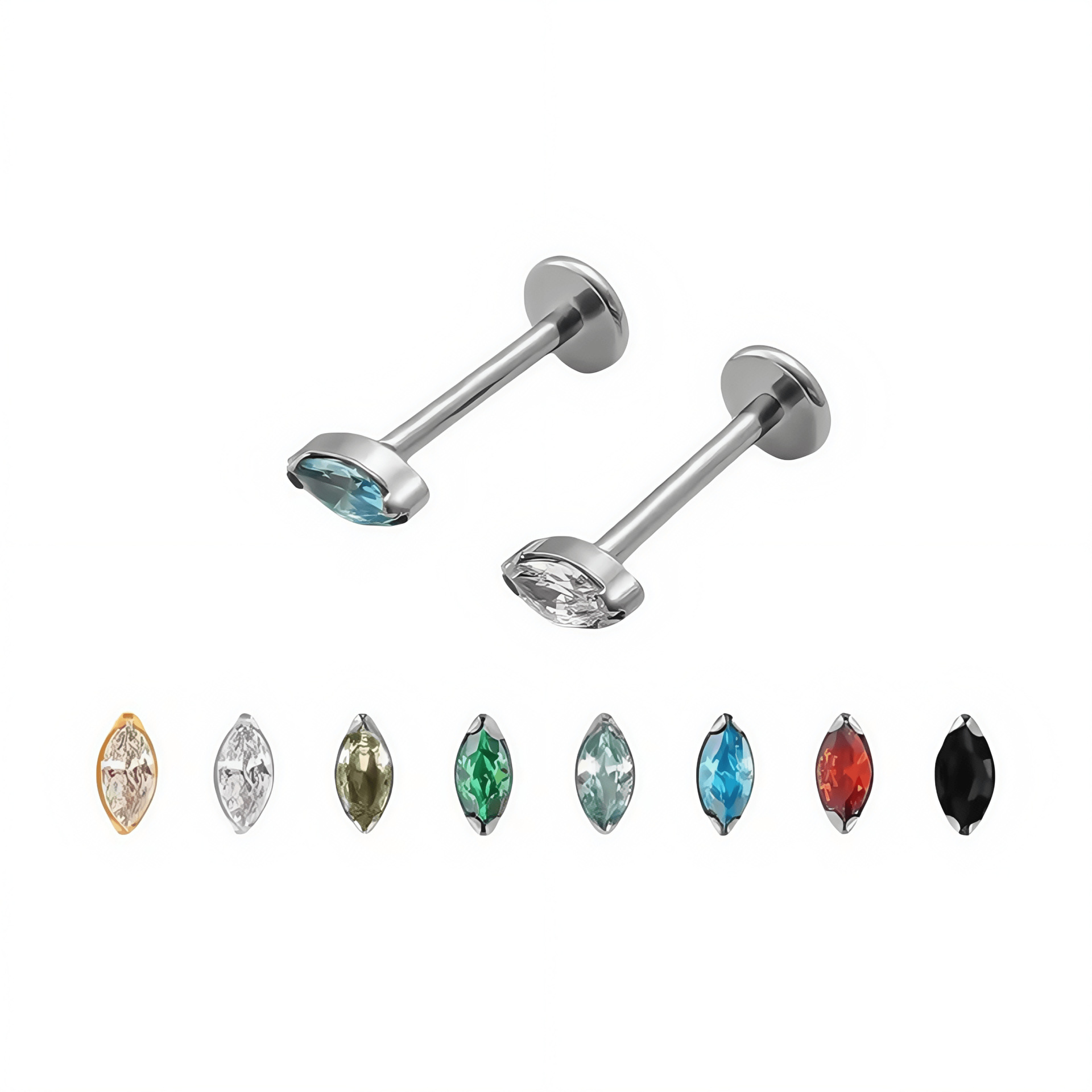 F136 Titanium Horse Eye Setting 5A Zircon Lip Stud Nose Stud Ear Stud G23 Titanium Alloy Body Piercing Jewelry Ear Bone Stud - Image 5
