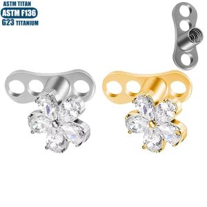 G23 Titanium Five-Leaf Clover Zircon Dermal Anchor Internal Thread Body Piercing Jewelry