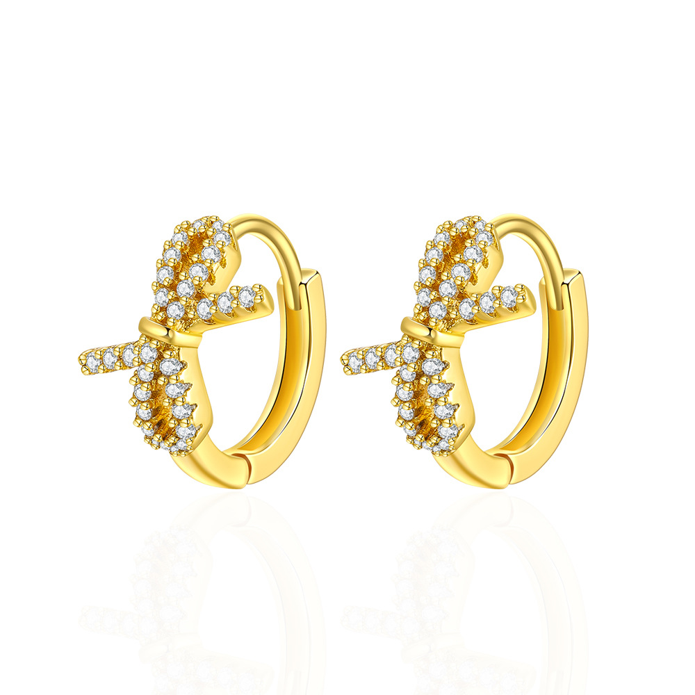 Korean Style Bow Rhinestone Earrings for Women - Simple Zirconium Ear Buckle Earrings, Gold Copper Fashion Jewelry - Image 2