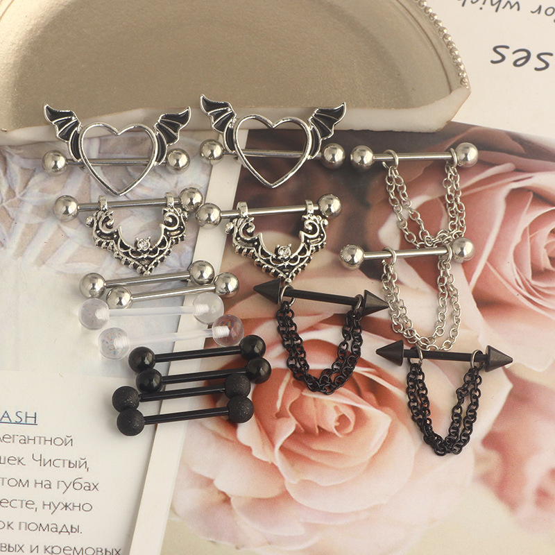 Stainless Steel Black Chain Breast Ring Set with Diamond-Embedded Nipple Jewelry for Amazon Wishlist - Image 3