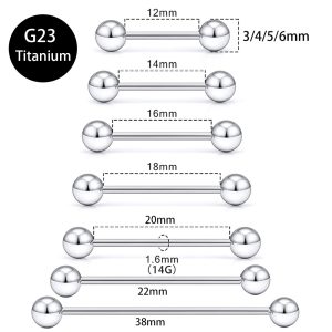 1 Piece F136 Titanium External Thread Double-Ended Ball Tongue Stud Basic Model 16g Multiple Sizes Body Piercing Jewelry