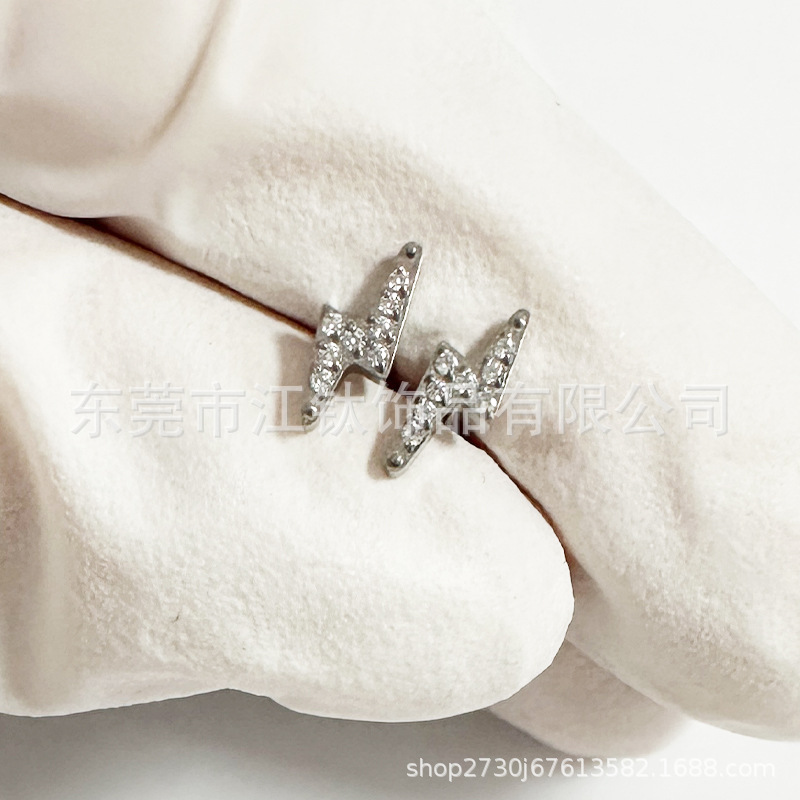 F136 Titanium Lightning Inlaid Zircon Stud Earring - G23 Titanium Alloy Body Piercing Jewelry - Image 4