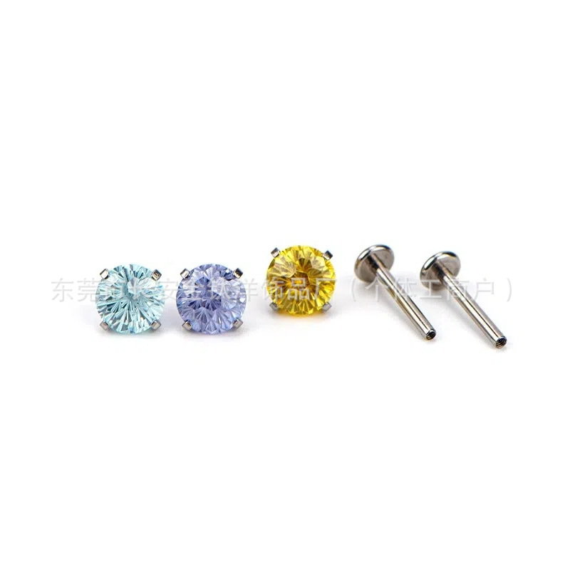 F136 Titanium Round Bottom Inner Teeth Fireworks Cut Zircon Lip Nail Ear Bone Nail G23 Titanium Alloy Body Piercing Jewelry Ear Stud - Image 3