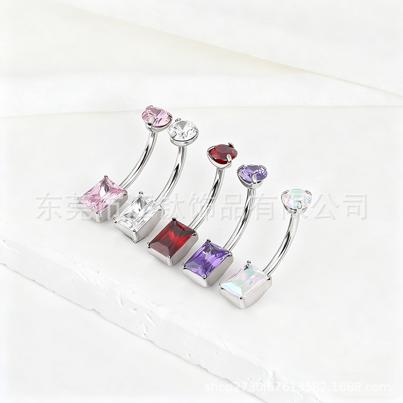 JT870 G23 Titanium Square CZ Belly Button Ring Navel Piercing Jewelry 1.6mm 10mm - Image 5