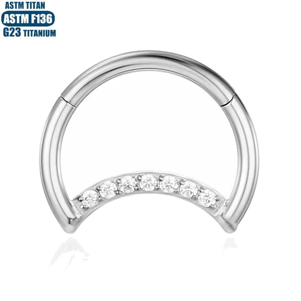 G23 Titanium Alloy Nose Ring Moon Zircon Hinge Septum Ring Seamless Open Ring Ear Ring for Women - Image 2