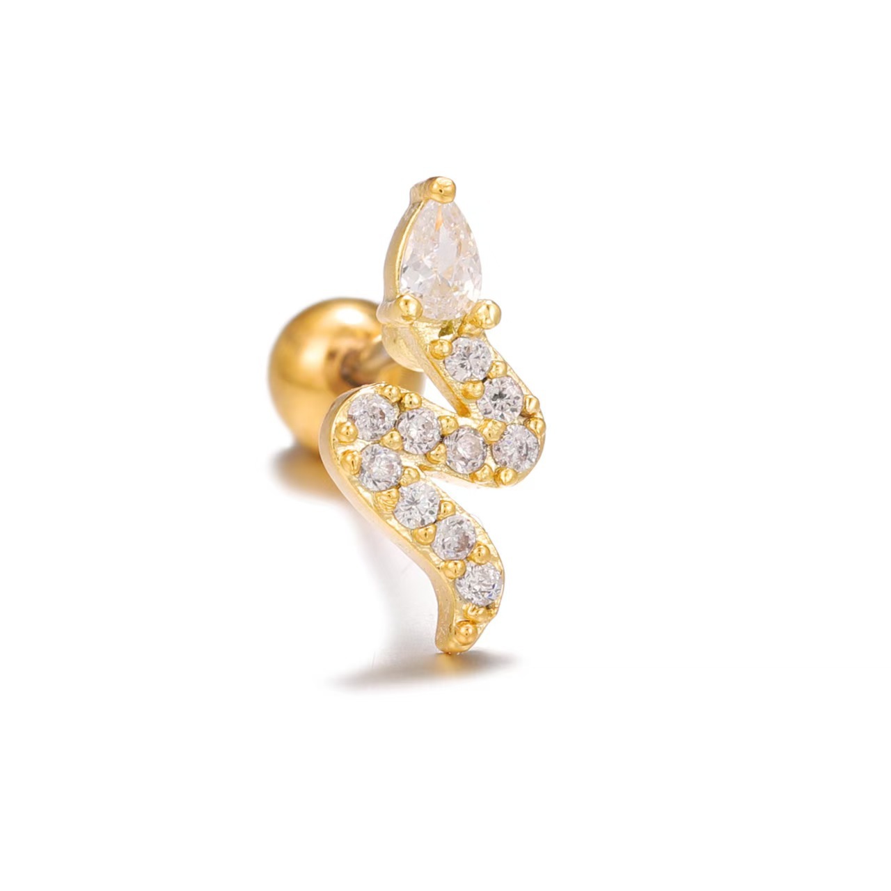 18K Gold Plated Copper Snake Ear Bone Stud Screw Twist Lock Cartilage Earring - Image 4