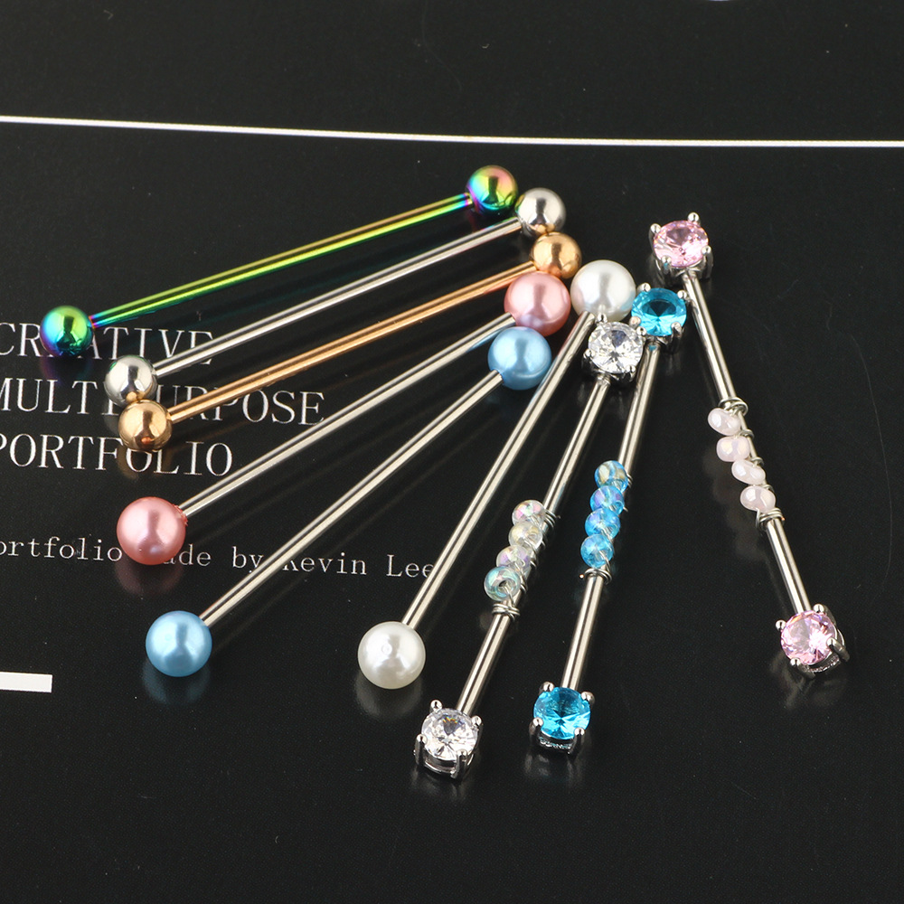 Stainless Steel Industrial Barbell Earring Set Long Rod Stud Earrings Bridge Earrings - Image 4