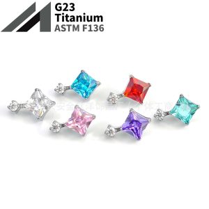 F136 Titanium Square Round 5A Zircon Lip Nose Ear Bone Nail G23 Titanium Alloy Body Piercing Jewelry
