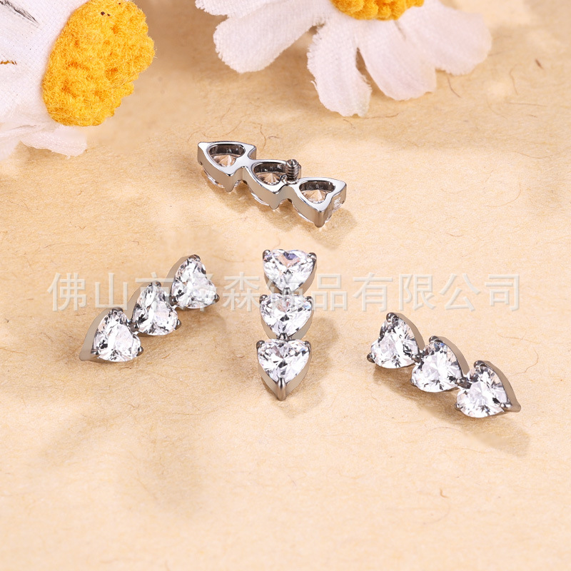 F136 Titanium Heart Inlaid Zircon Ear Stud Lip Nail Body Piercing Jewelry - Image 2