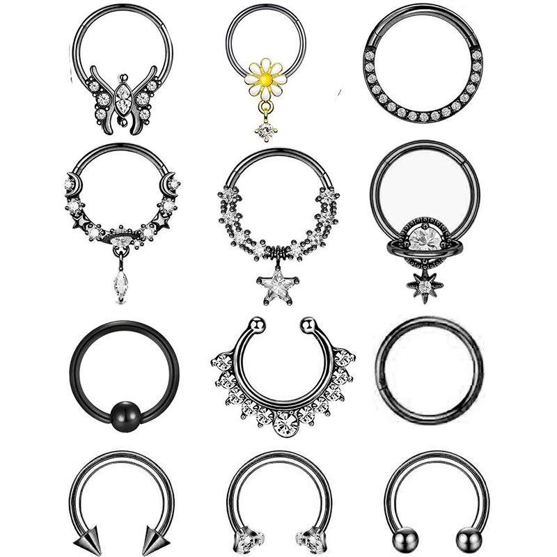 12-Piece Seamless Stainless Steel Zircon Nose Ring Earrings Half Open Nose Ring Multifunctional Earrings - Image 3