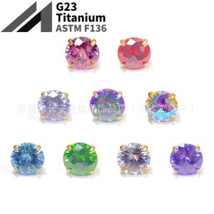 F136 Titanium 18K Gold Plated Zircon Lip Stud Earrings G23 Titanium Alloy Body Piercing Jewelry Ear Bone Studs