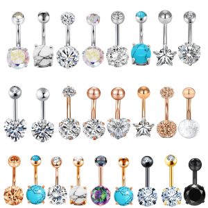 Stainless Steel Belly Button Ring with Zircon Geometric Design - Simple Style Belly Piercing Jewelry