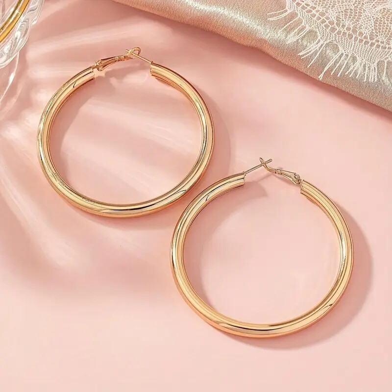 18K Gold Plated Thick Hoop Earrings for Women Men - 40mm Large Circle Earrings Stainless Steel Versatile Fashion Jewelry - Image 3