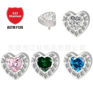 G23 Titanium Heart-Shaped Ear Stud with Multicolor Zircon - ASTM F136 Titanium Alloy Body Piercing Jewelry